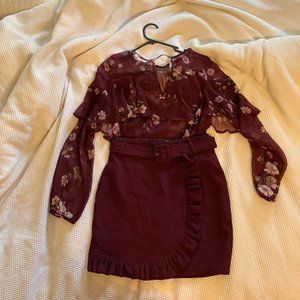 Burgundy Skirt and Blouse